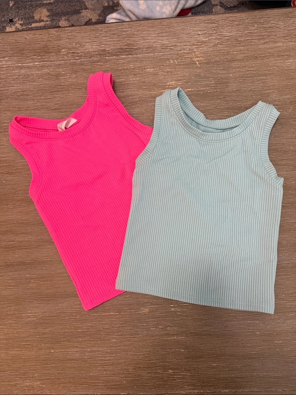 Kids Ribbed Tank Top - Pink and Light Blue